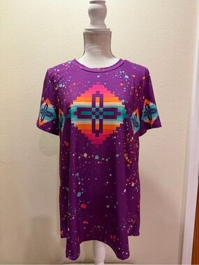 NWT CRAZY TRAIN KISSIN KATE Vibrant Purple Aztec Graphic Tee